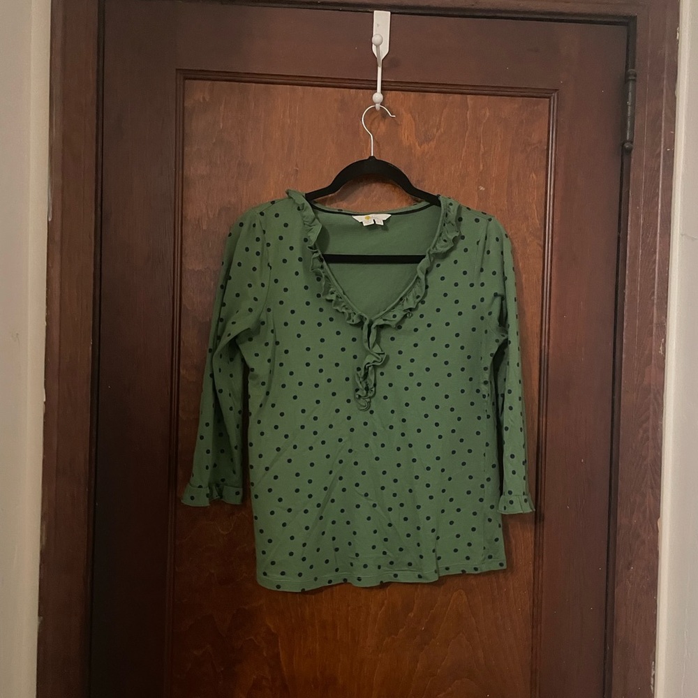 Boden Federica polka dot jersey top green size 6 - Picture 2 of 5